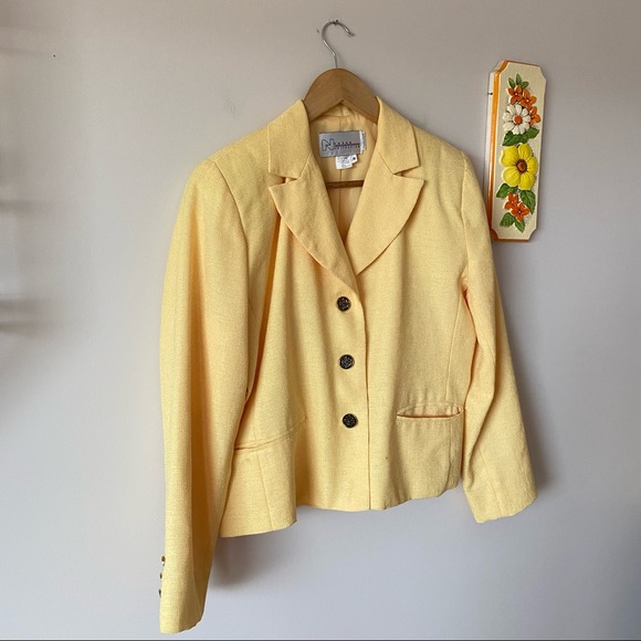 Vintage Yellow Sunflower Button Blazer Spring Jacket - Picture 6 of 9